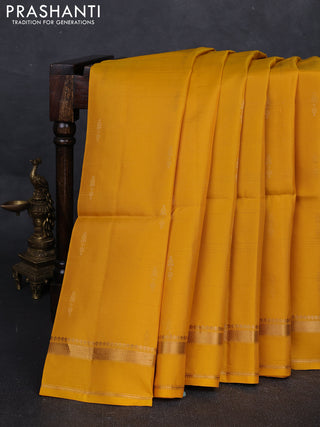 Mustard Yellow & Green Kanchipuram Soft Silk Saree - Buttas