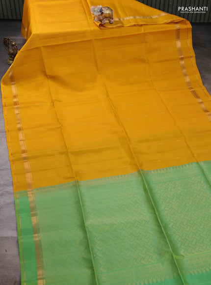 Mustard Yellow & Green Kanchipuram Soft Silk Saree - Buttas