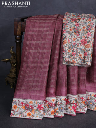 Maroon & Beige Semi Tussar Embroidery Saree - Printed Blouse