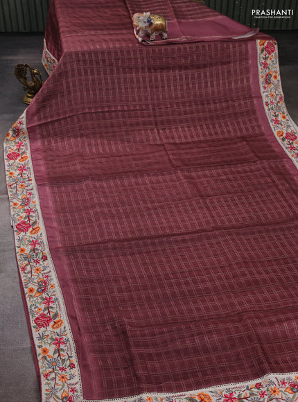 Maroon & Beige Semi Tussar Embroidery Saree - Printed Blouse