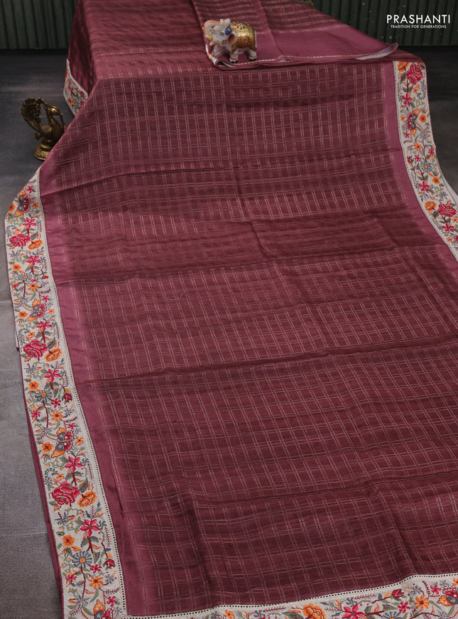 Maroon & Beige Semi Tussar Embroidery Saree - Printed Blouse