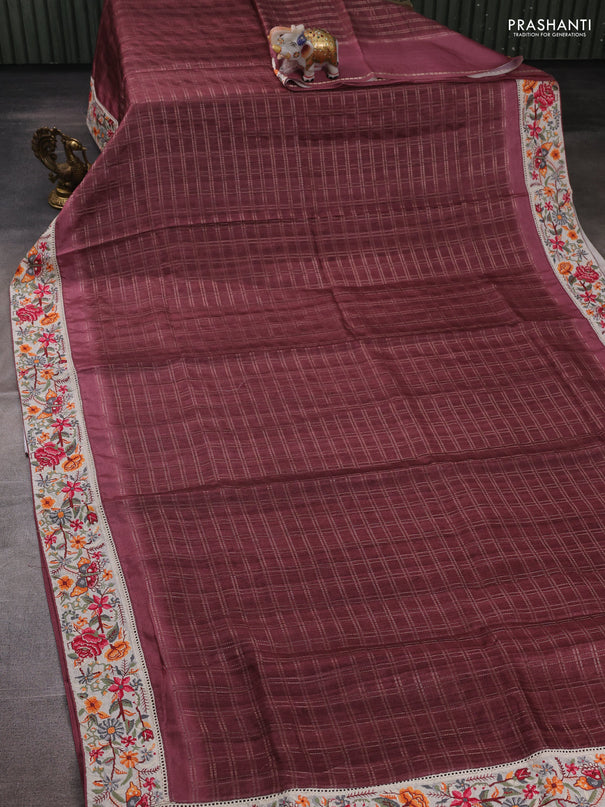Maroon & Beige Semi Tussar Embroidery Saree - Printed Blouse