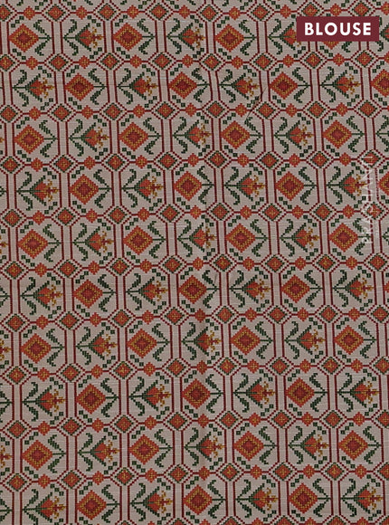 Green & Beige Semi Tussar Embroidery Saree - Printed Blouse
