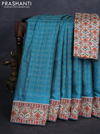 Peacock Green & Beige Semi Tussar Embroidery Saree - Printed Blouse