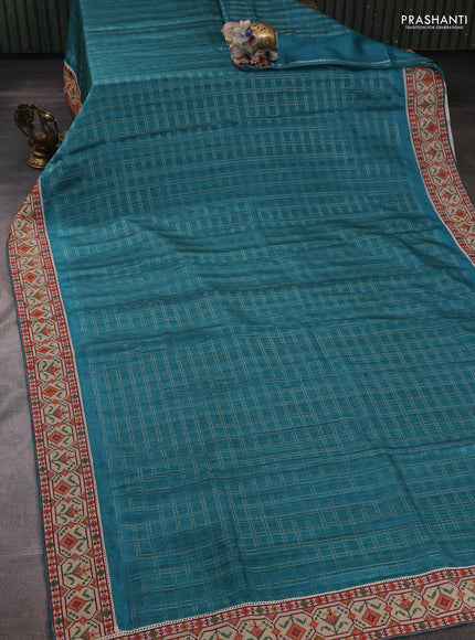 Peacock Green & Beige Semi Tussar Embroidery Saree - Printed Blouse