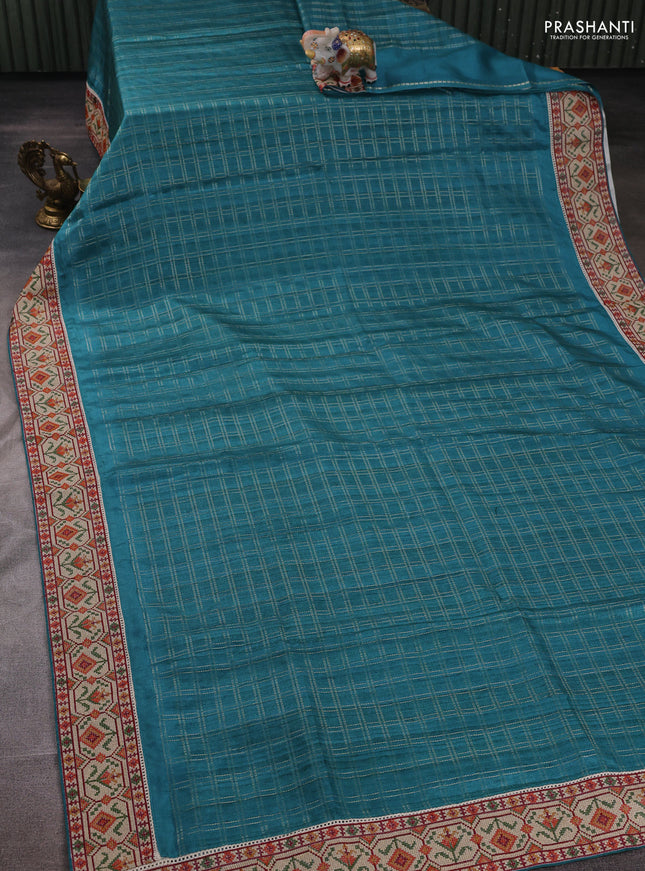 Peacock Green & Beige Semi Tussar Embroidery Saree - Printed Blouse