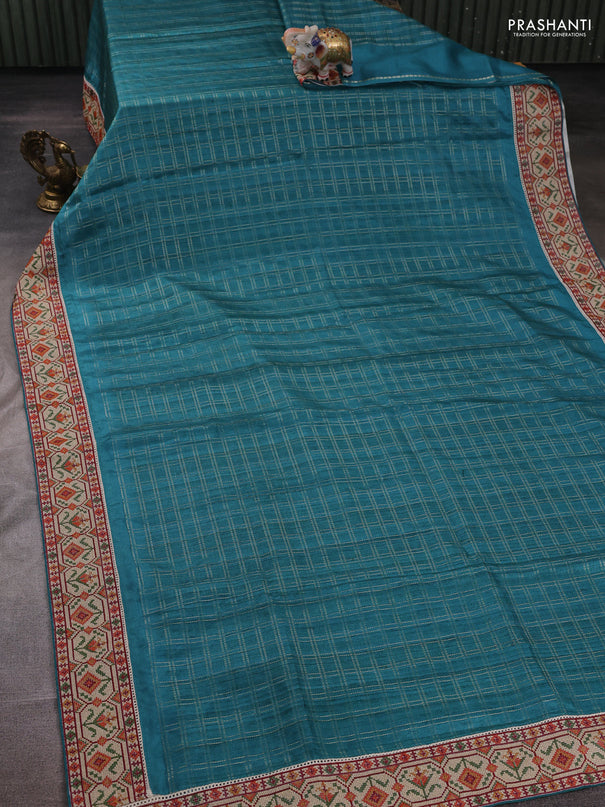Peacock Green & Beige Semi Tussar Embroidery Saree - Printed Blouse