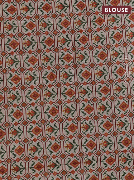 Peacock Green & Beige Semi Tussar Embroidery Saree - Printed Blouse