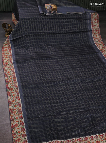 Grey & Beige Semi Tussar Embroidery Saree - Printed Blouse