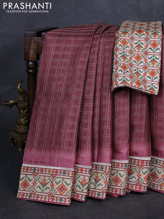 Maroon & Beige Semi Tussar Embroidery Saree - Printed Blouse