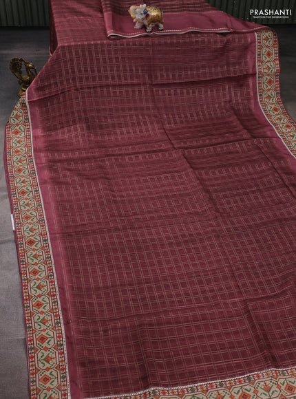 Maroon & Beige Semi Tussar Embroidery Saree - Printed Blouse