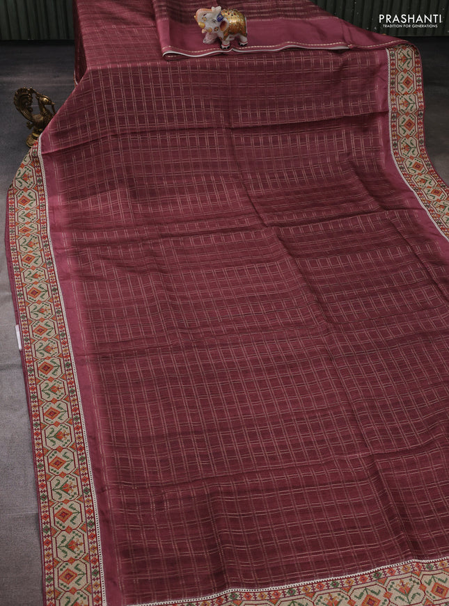 Maroon & Beige Semi Tussar Embroidery Saree - Printed Blouse
