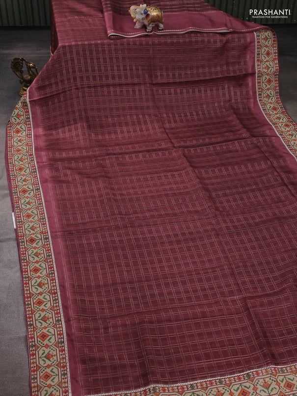 Maroon & Beige Semi Tussar Embroidery Saree - Printed Blouse