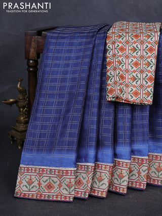 Grey & Beige Semi Tussar Embroidery Saree - Printed Blouse