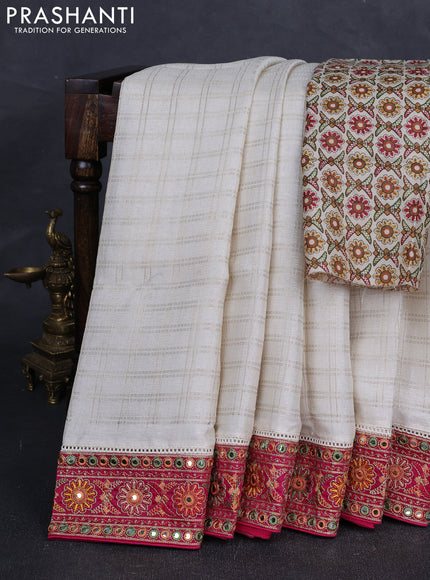 Off White & Pink Semi Tussar Saree - Embroidery Work