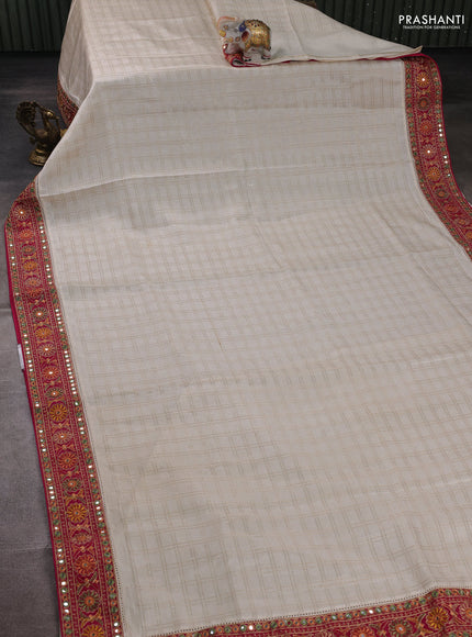 Off White & Pink Semi Tussar Saree - Embroidery Work