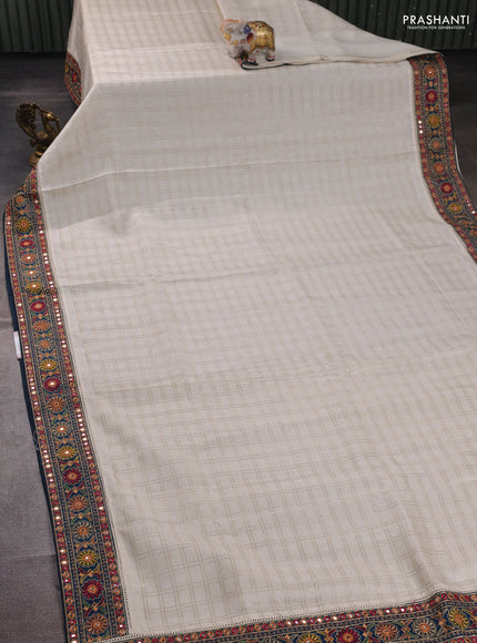 Off White & Peacock Green Semi Tussar Saree - Embroidery Work
