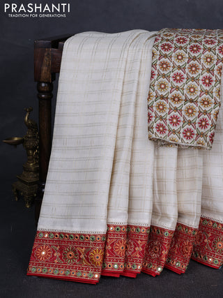 Off White & Maroon Semi Tussar Saree - Embroidery Work