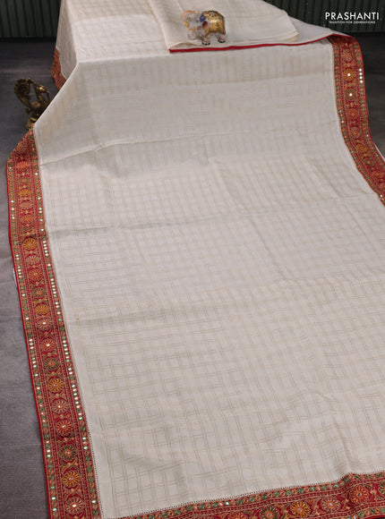 Off White & Maroon Semi Tussar Saree - Embroidery Work