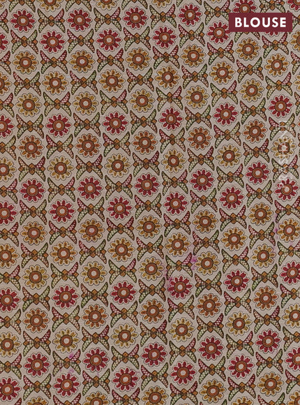 Off White & Maroon Semi Tussar Saree - Embroidery Work