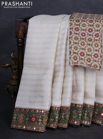Off White & Green Semi Tussar Saree - Embroidery Work