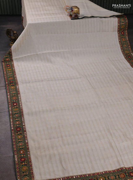 Off White & Green Semi Tussar Saree - Embroidery Work