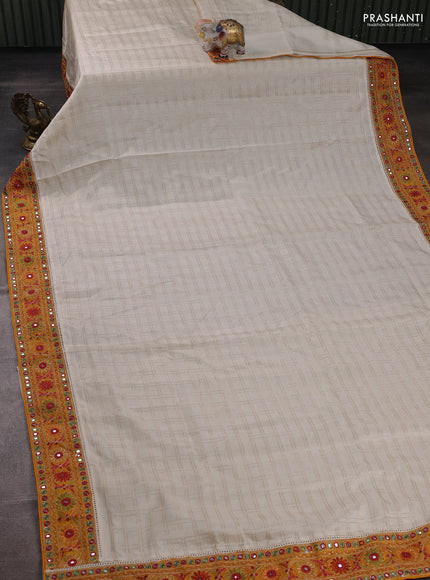 Off White & Yellow Semi Tussar Saree - Embroidery Work