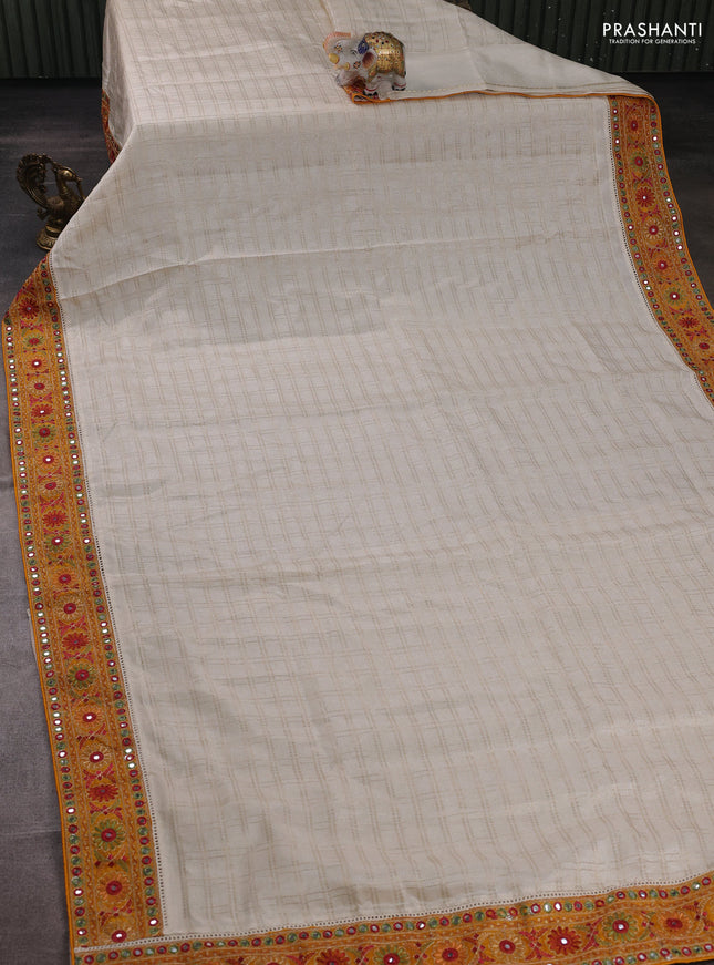 Off White & Yellow Semi Tussar Saree - Embroidery Work