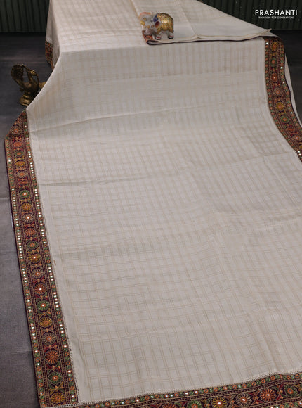 Off White & Wine Semi Tussar Saree - Embroidery Work