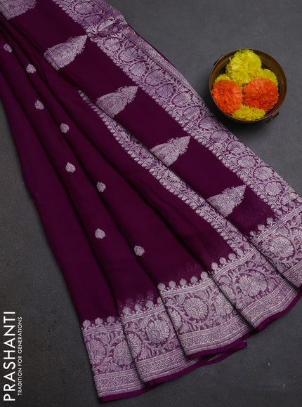 Wine Banarasi Chiffon Saree - Buttas