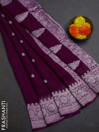 Wine Banarasi Chiffon Saree - Buttas