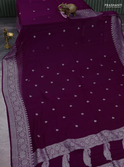 Wine Banarasi Chiffon Saree - Buttas