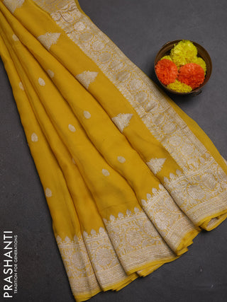 Yellow Banarasi Chiffon Saree - Buttas