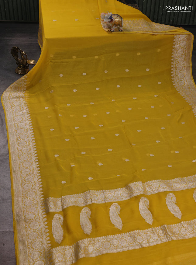 Yellow Banarasi Chiffon Saree - Buttas
