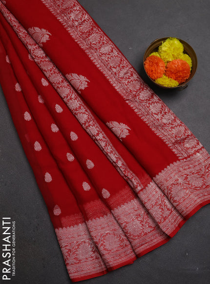 Red Banarasi Chiffon Saree - Buttas
