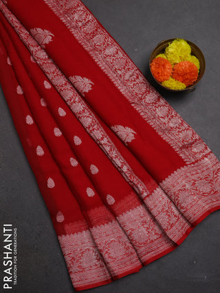 Red Banarasi Chiffon Saree - Buttas
