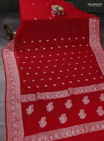 Red Banarasi Chiffon Saree - Buttas
