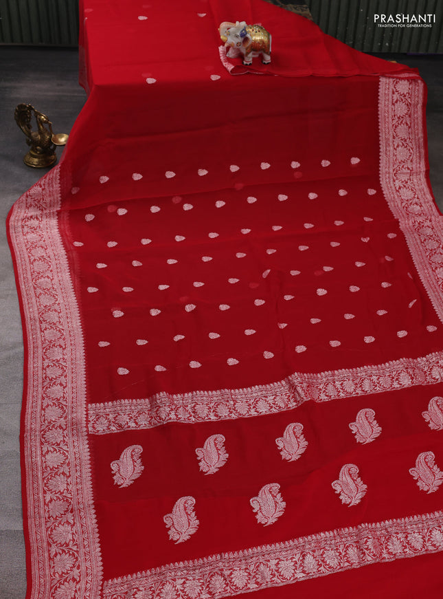 Red Banarasi Chiffon Saree - Buttas