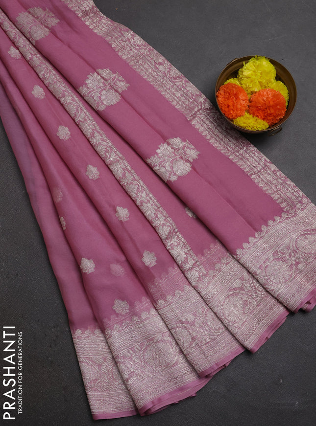 Mauve Pink Banarasi Chiffon Saree - Buttas