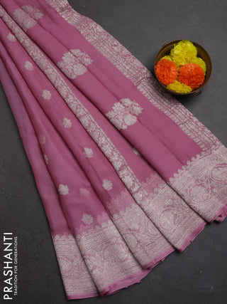Mauve Pink Banarasi Chiffon Saree - Buttas