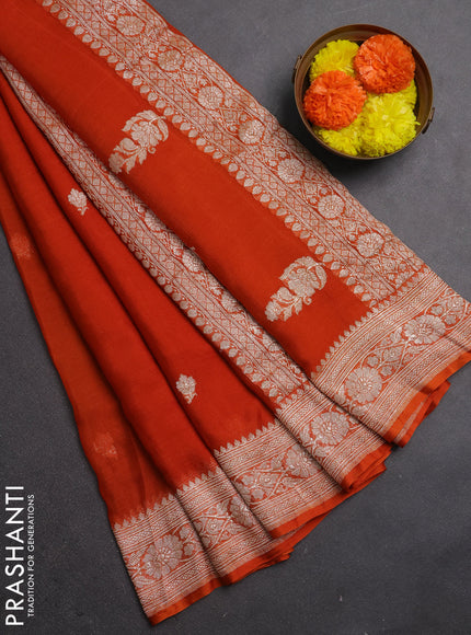 Orange Banarasi Chiffon Saree - Buttas