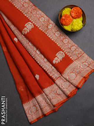 Orange Banarasi Chiffon Saree - Buttas