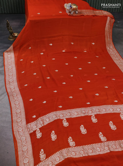 Orange Banarasi Chiffon Saree - Buttas