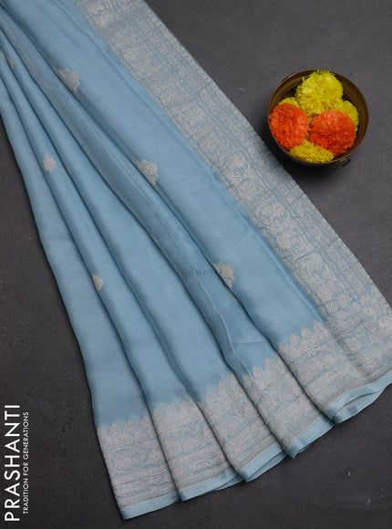 Pastel Blue Banarasi Chiffon Saree - Buttas