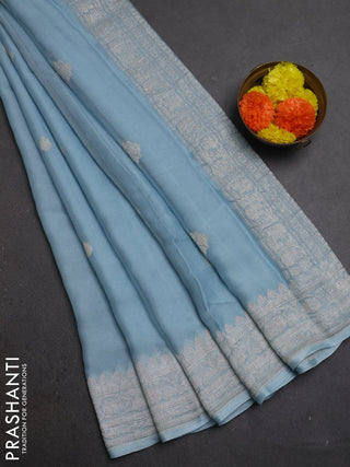 Pastel Blue Banarasi Chiffon Saree - Buttas