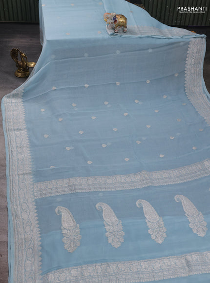 Pastel Blue Banarasi Chiffon Saree - Buttas