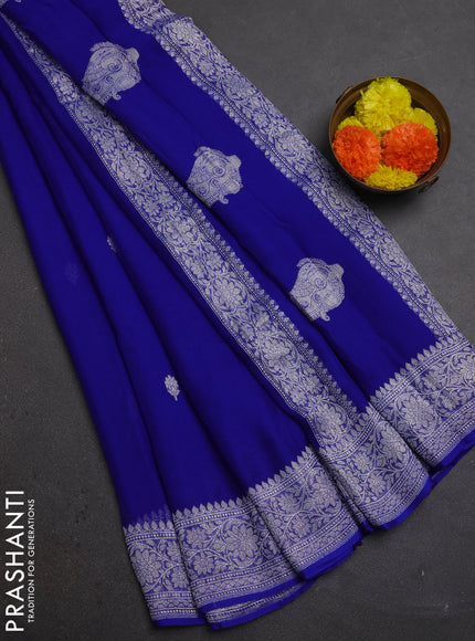 Royal Blue Banarasi Chiffon Saree - Buttas