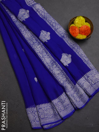 Royal Blue Banarasi Chiffon Saree - Buttas