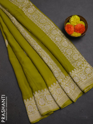 Green Banarasi Chiffon Saree - Buttas