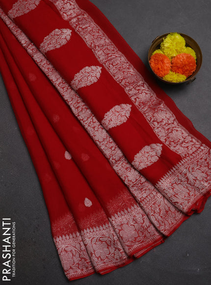 Red Banarasi Chiffon Saree - Buttas
